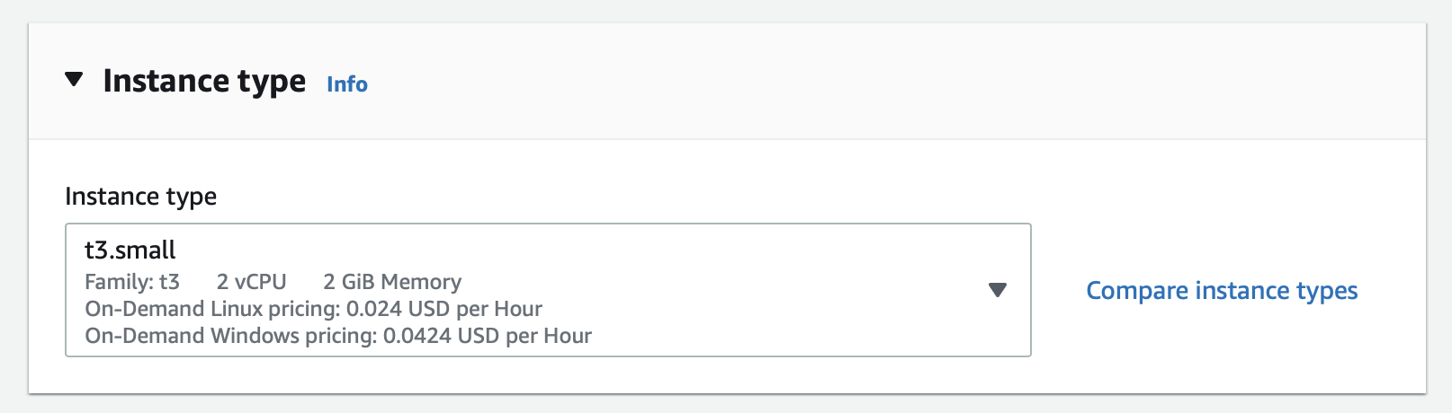 Choose an instance type and key pair.
