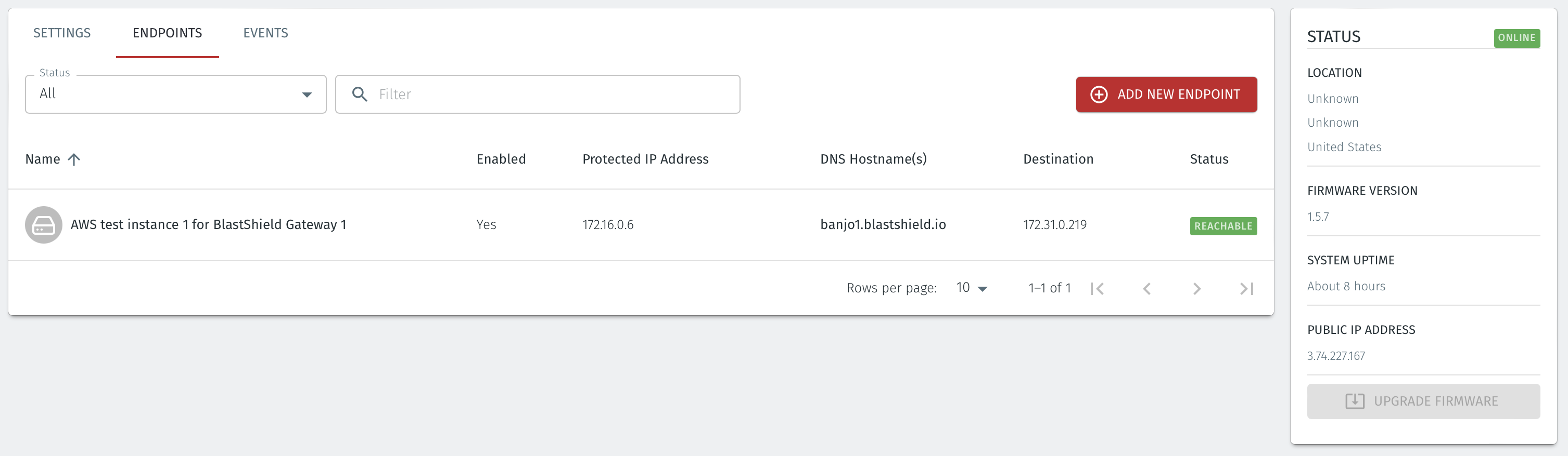 The status of the Endpoint will show as 'Online'.