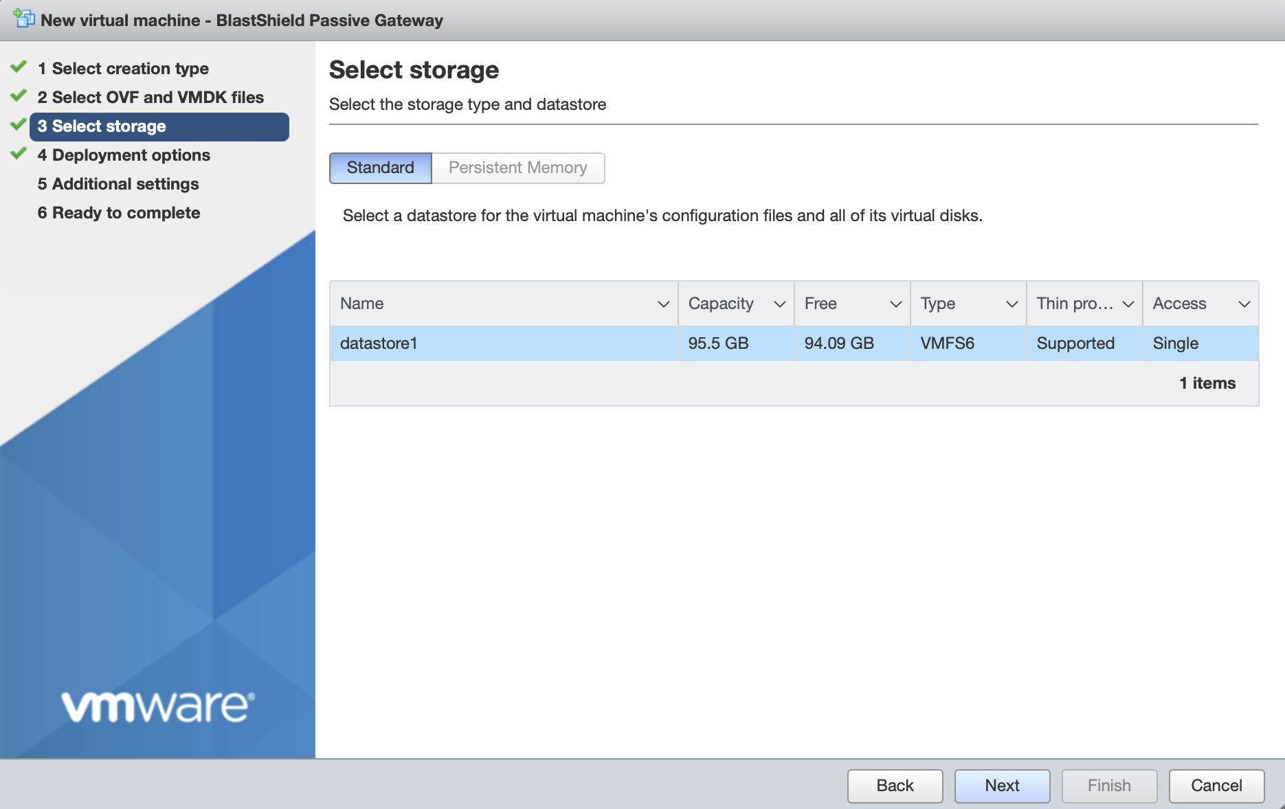 Leave the default datastore option