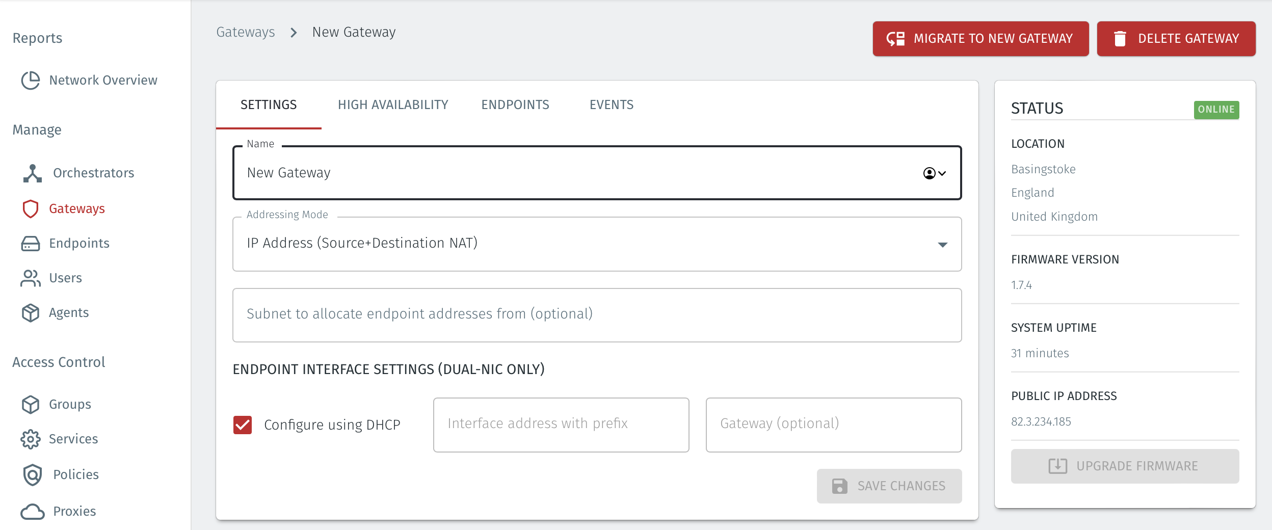 The Gateway status in the Orchestrator will show Online.