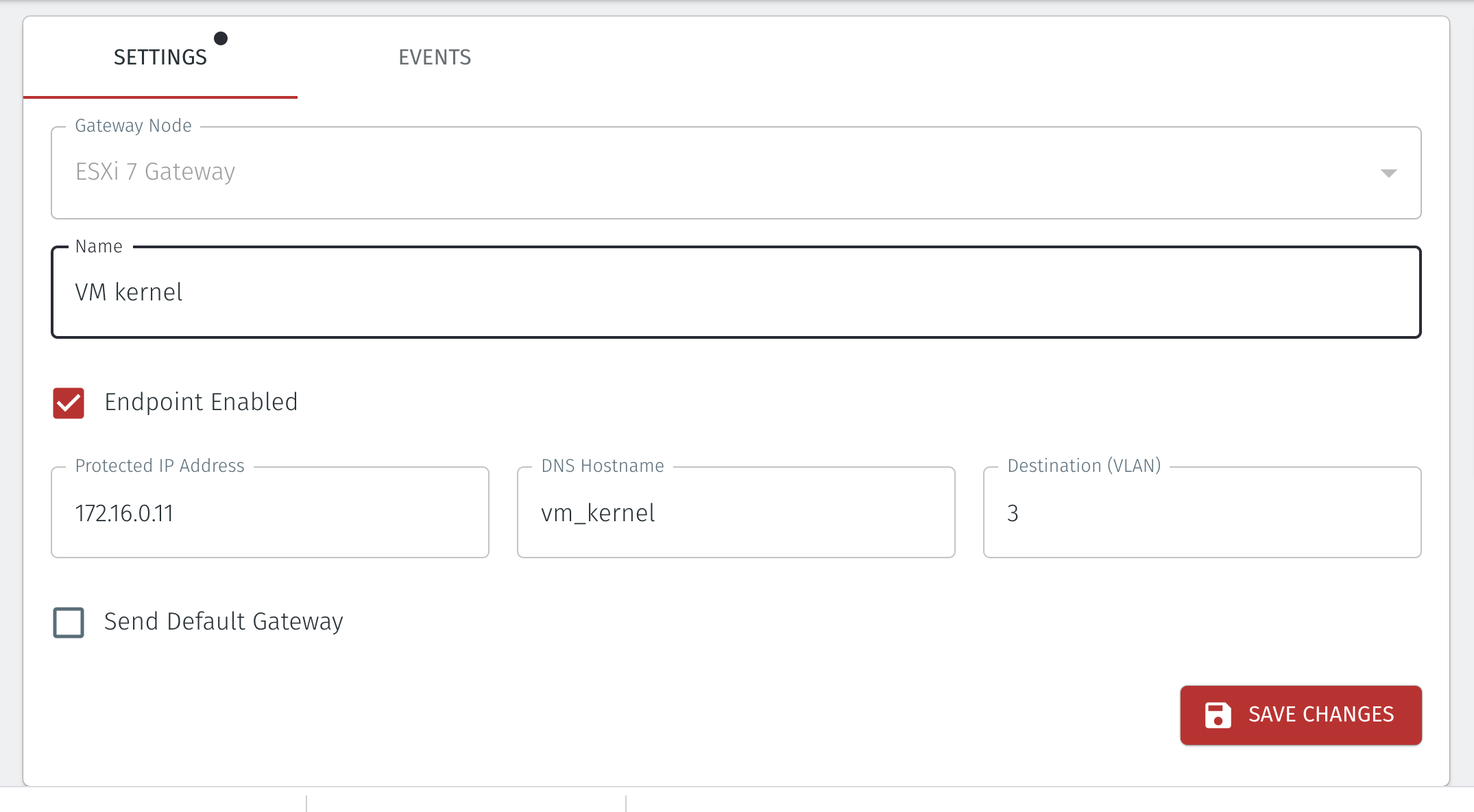 In the Orchestrator, create a new Endpoint for the VM kernel