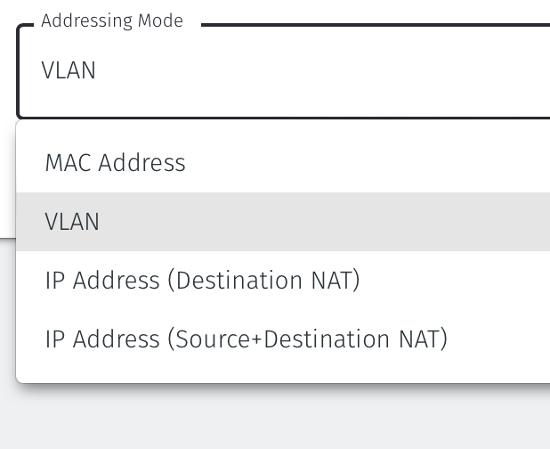 Select the Addressing Mode for the Gateway to be VLAN..