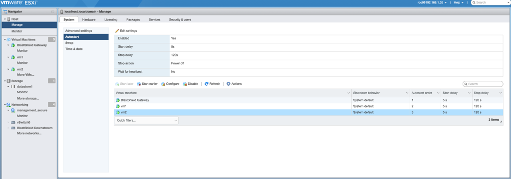 Mark the BlastShield Gateway VM as auto-starting.
