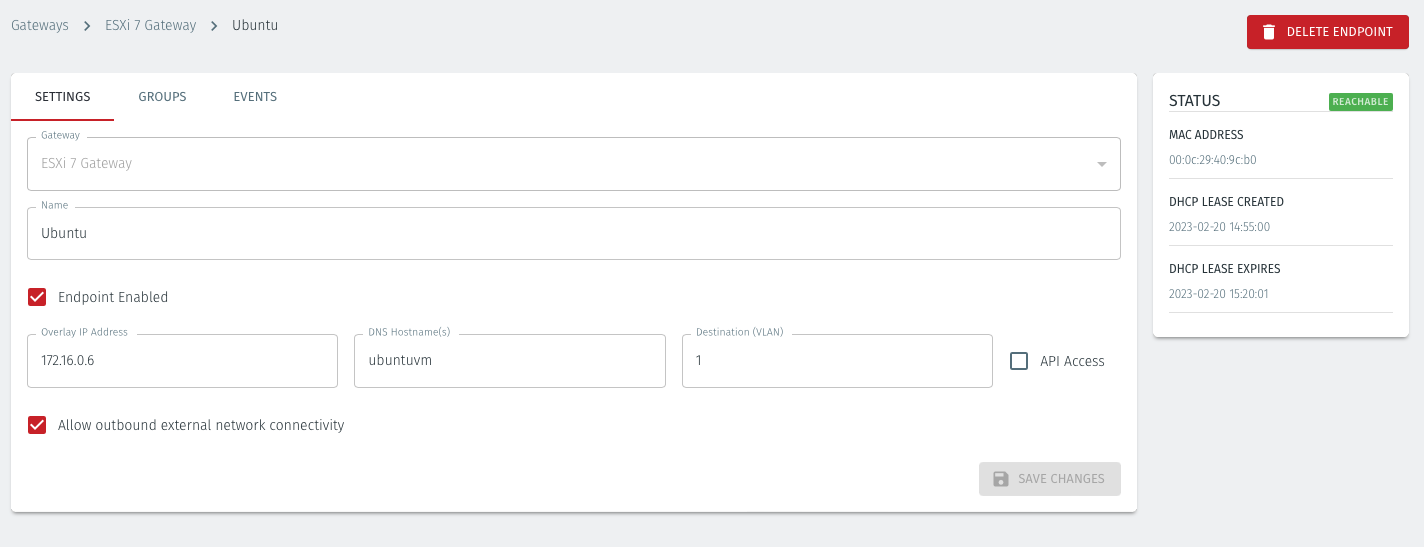 The status of the Endpoint will show as ONLINE.