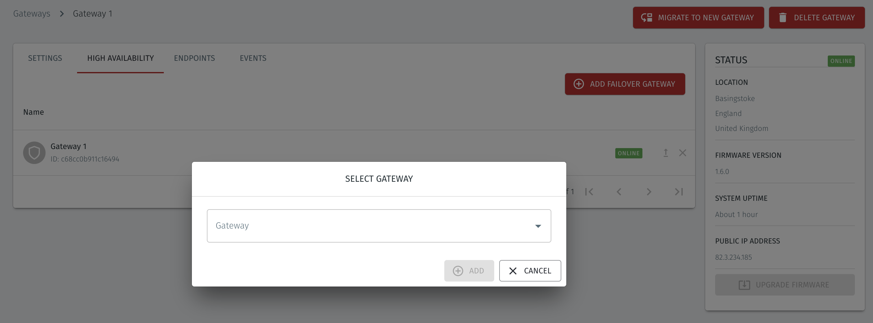 In the Select Gateway dropdown, select Gateway 2.