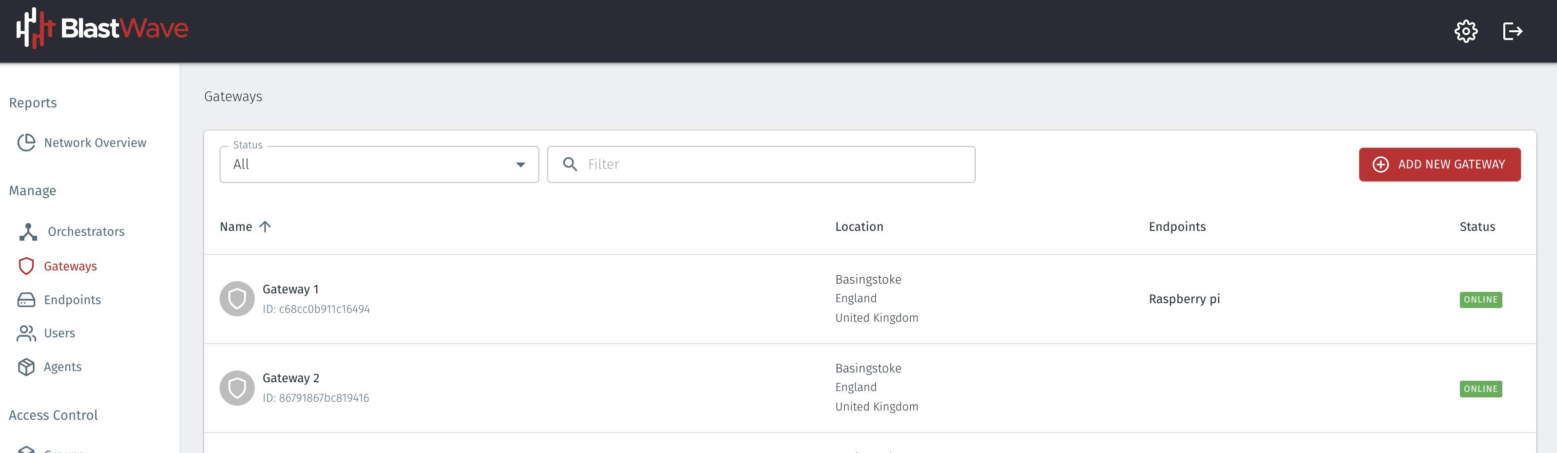 Click on the Gateways menu on the left and side of the Orchestrator main menu and verify the Gateway status is online.