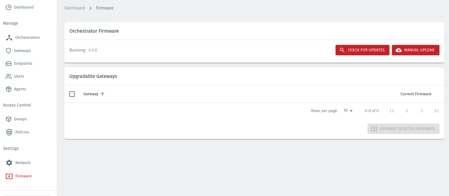 The firmware release of the Orchestrator will be displayed in the status window on the right.