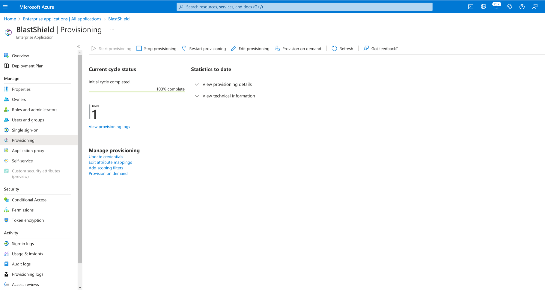 Click on BlastShield Provisioning in the top menu and select Start Provisioning.