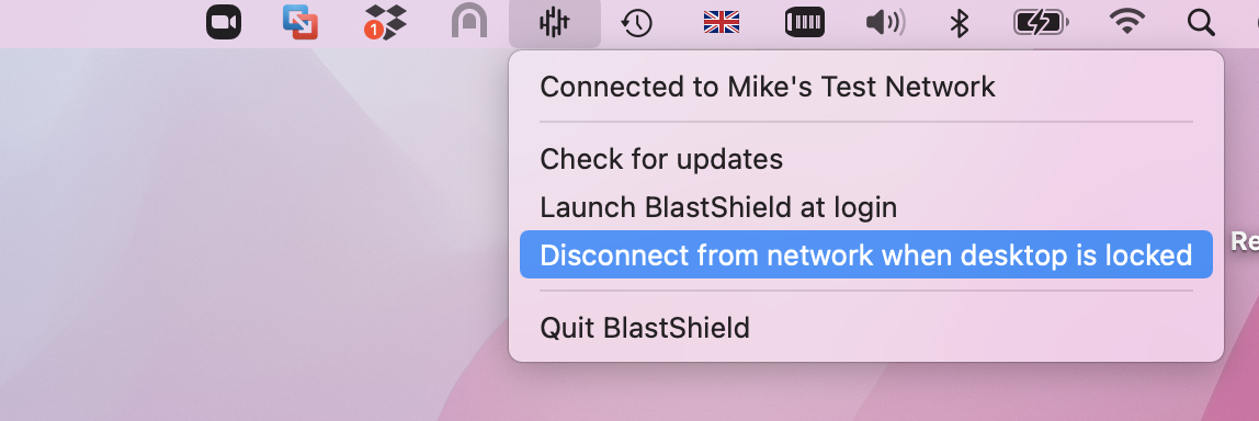 Uncheck the option for 'Disconnect from network when desktop is locked'.