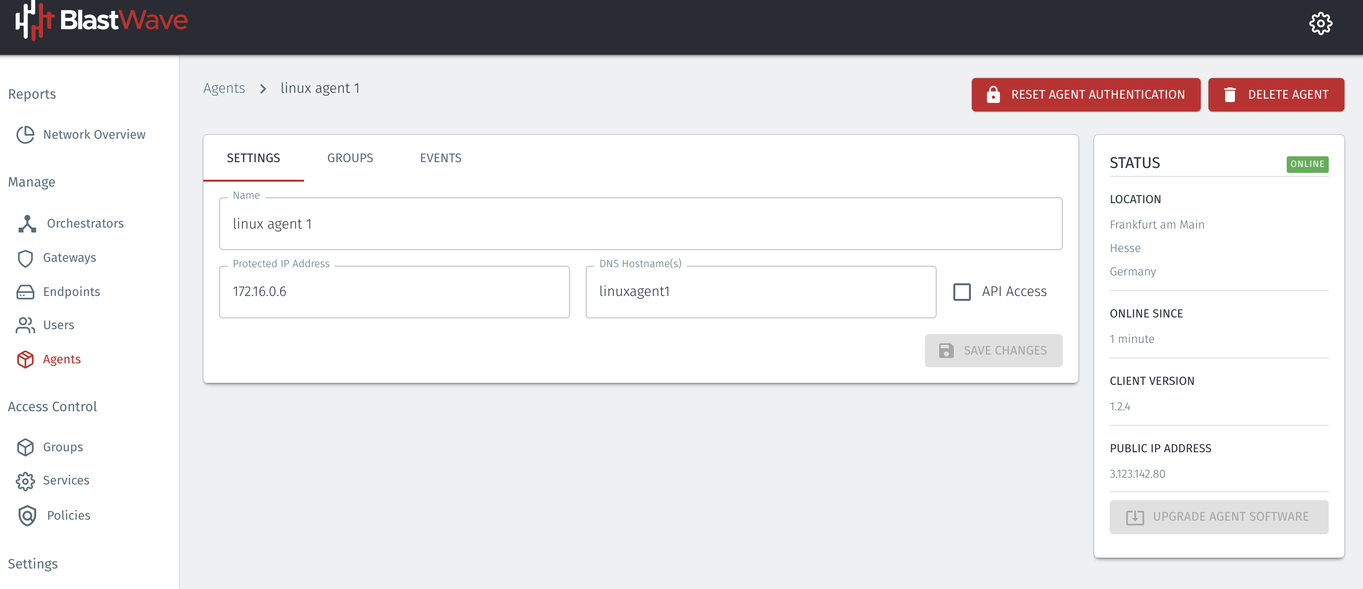 The status of the new Agent should appear as Online in the Orchestrator as shown in the image below.