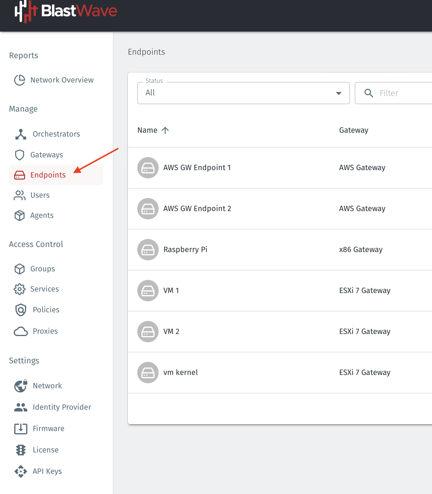 In the Orchestrator, click on the Endpoints menu option on the left hand side.