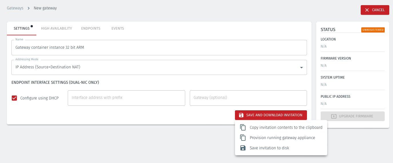 Select Save and Download Invitation and copy it to the clipboard. Keep the invitation data as you will need it in the next step.