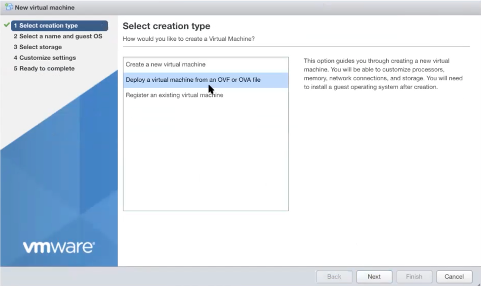 Deploy a virtual machine from an OVF OVA file.