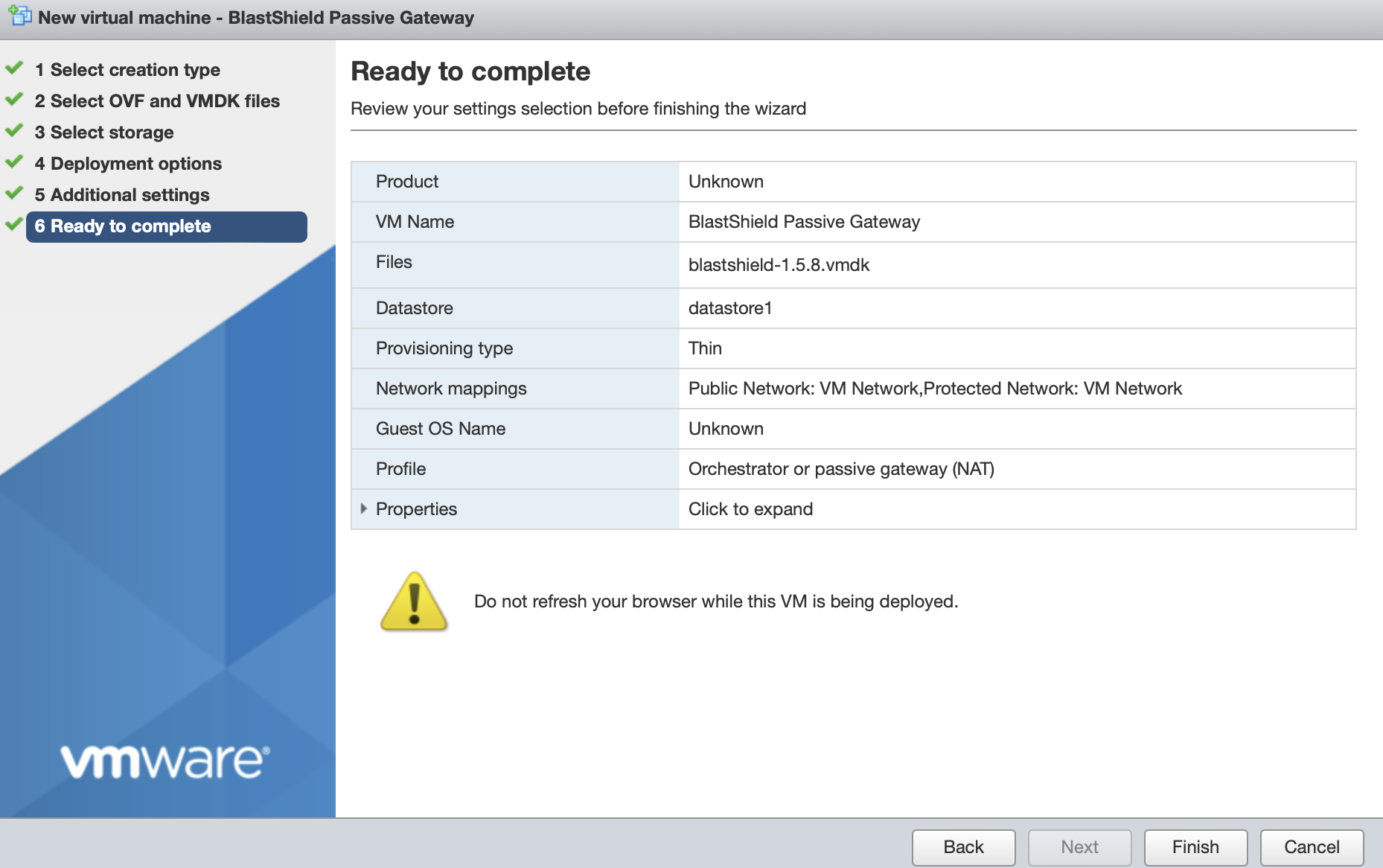 Click next, then click 'Finish' to complete the configuration and launch the VM.