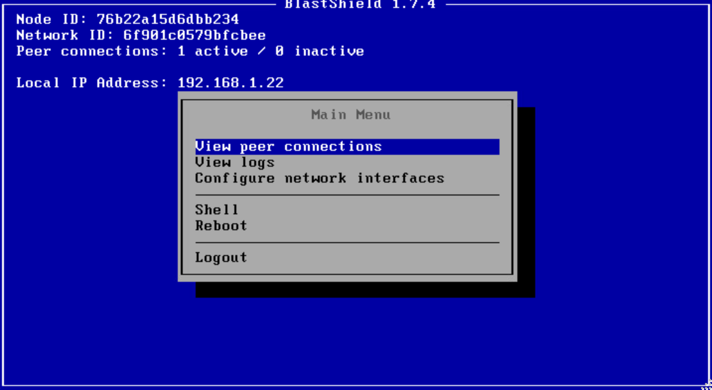 When the Gateway has restarted, the appliance console menu will be displayed.