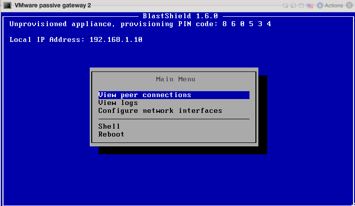 When the Gateway has restarted, the appliance provisioning menu will be displayed on the console. The Gateway is now ready to be provisioned from the Orchestrator.