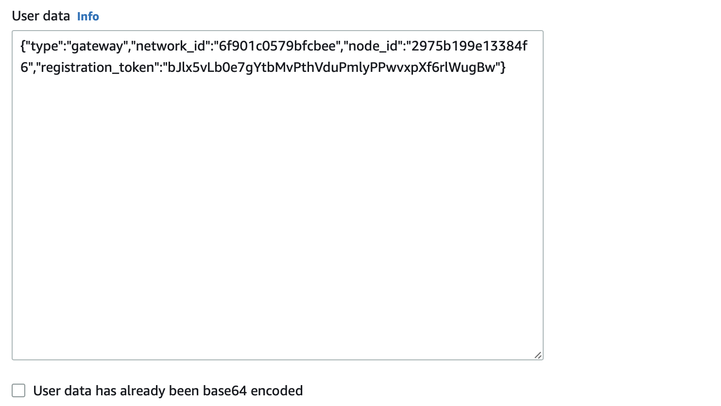 Add the registration information into the user data field