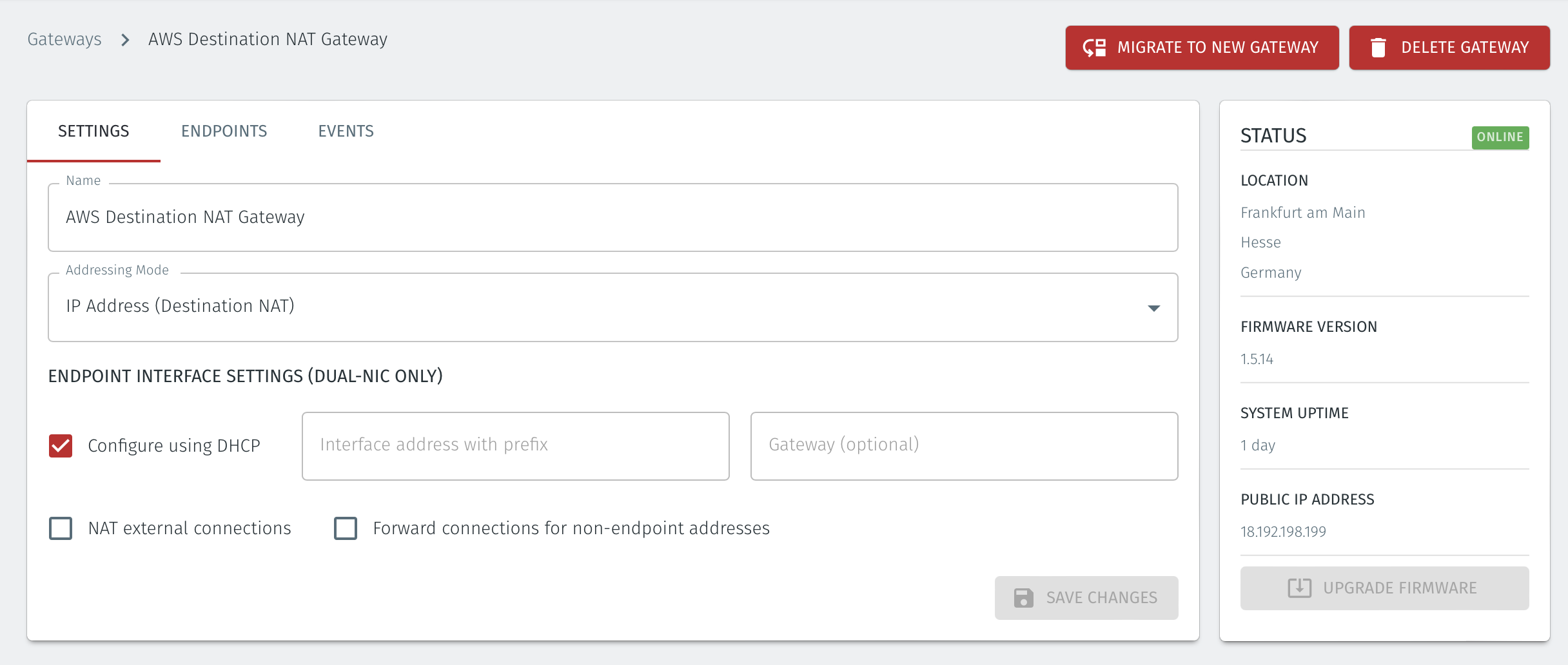 Once the Gateway is online, the online status will be shown in the Orchestrator.