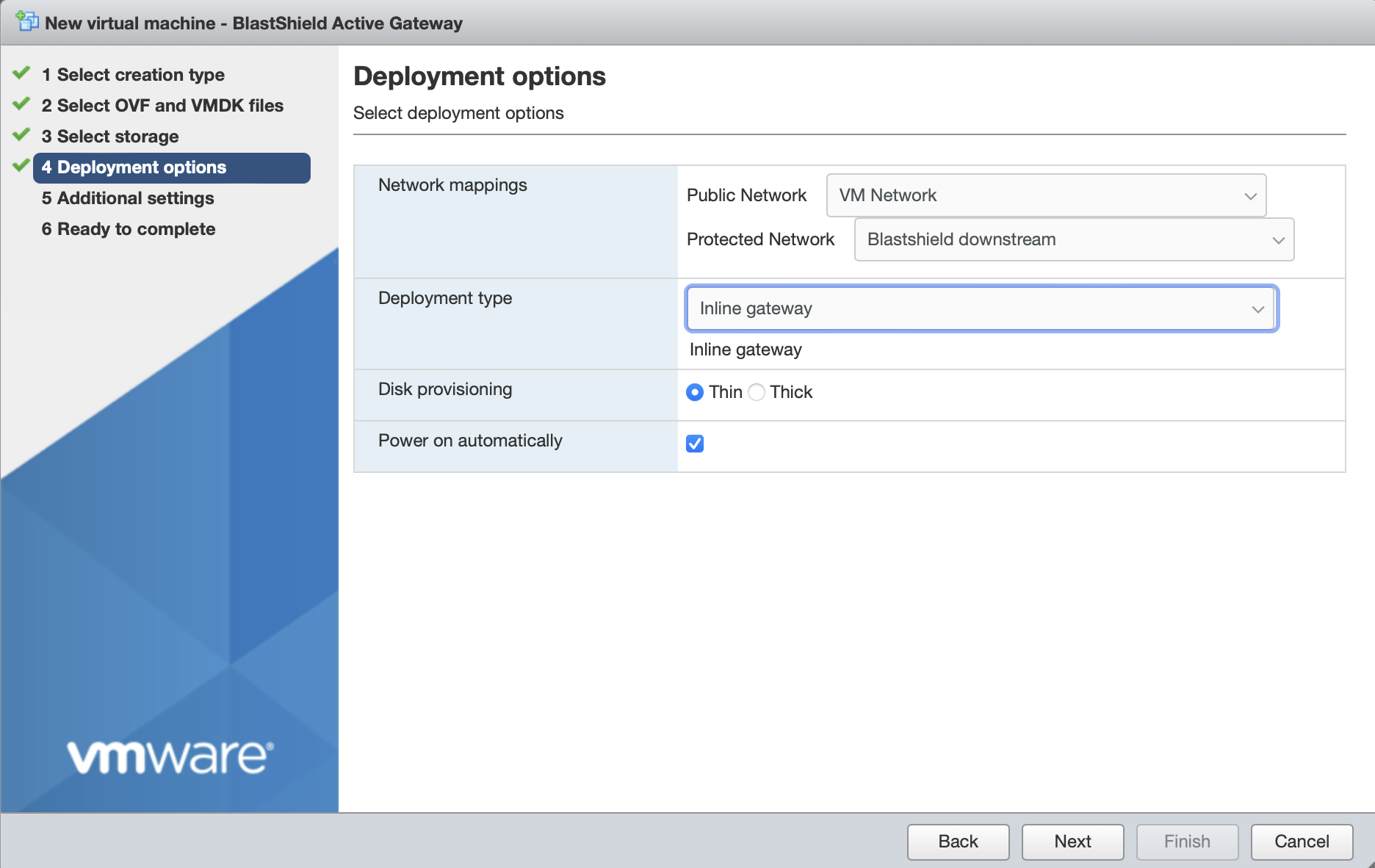 Set the deployment options as shown