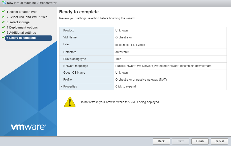 Click next, then click 'Finish' to complete the configuration and launch the VM.