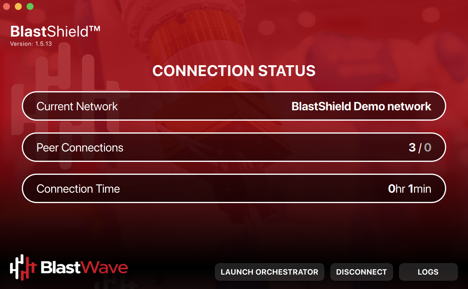 An example of a connected BlastShield Client user interface