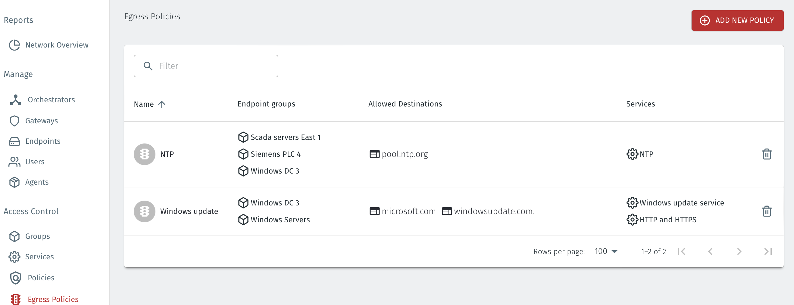 Egress policies for endpoint external network access