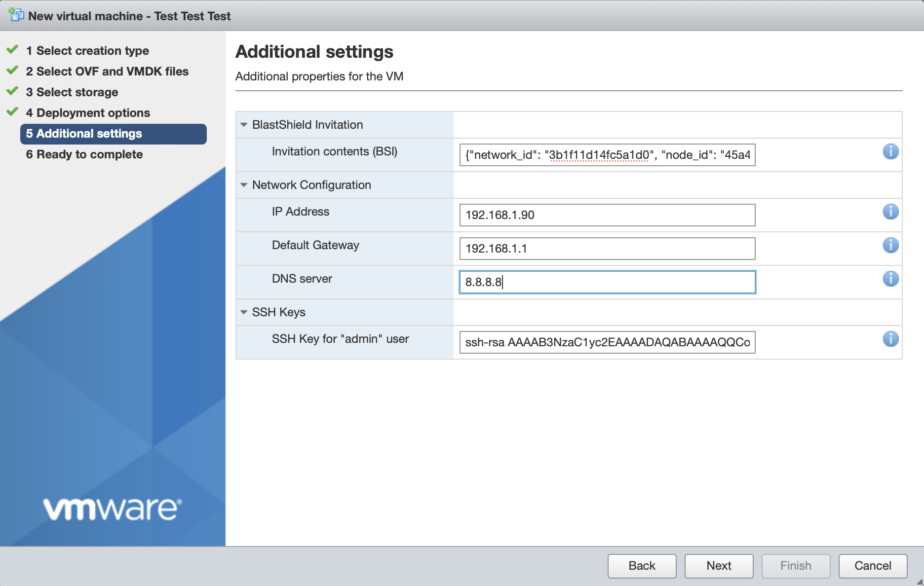 Sample settings. Please use settings appropriate to your network.